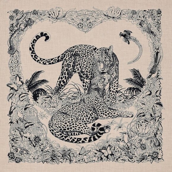 Hermes Jungle Live Tattoo Cashmere Silk Shawl Scarf - Picture 2 of 16